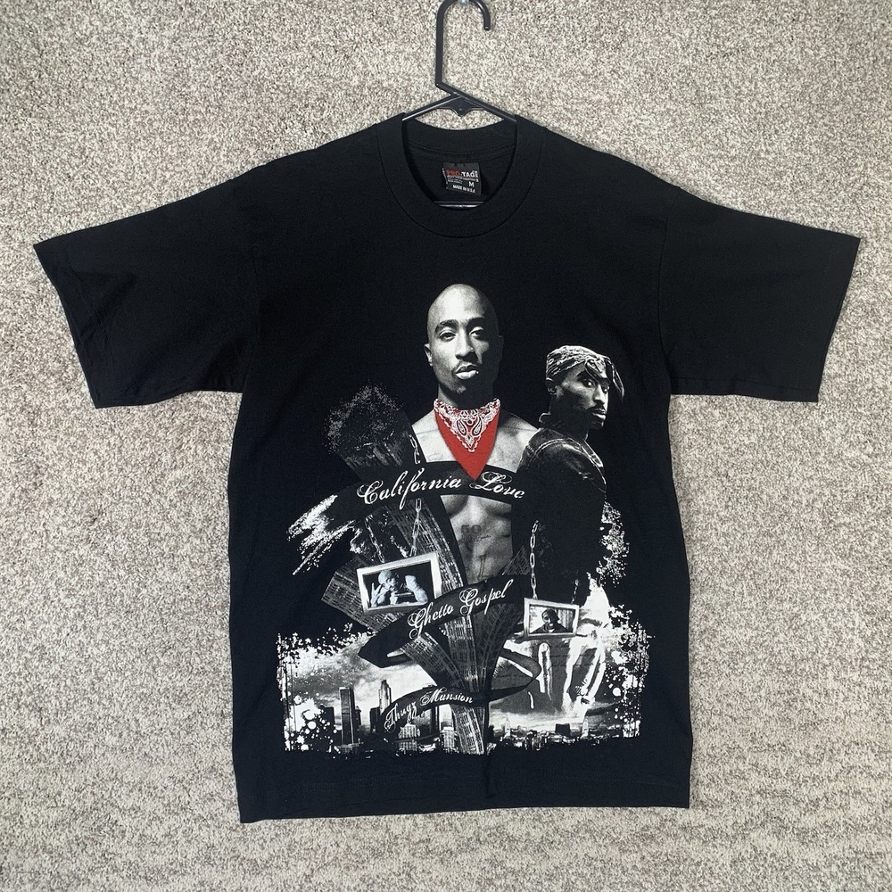 Vintage 2Pac T-Shirt Mens Medium Black Thug Life Rap Hip Hop Made In The USA
